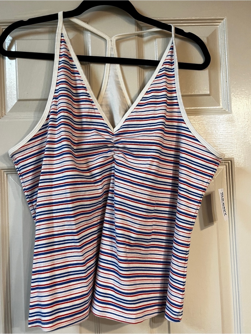 NWT Old Navy Striped V-Neck Ribbed Tank Top - White with Blue & Red Stripes